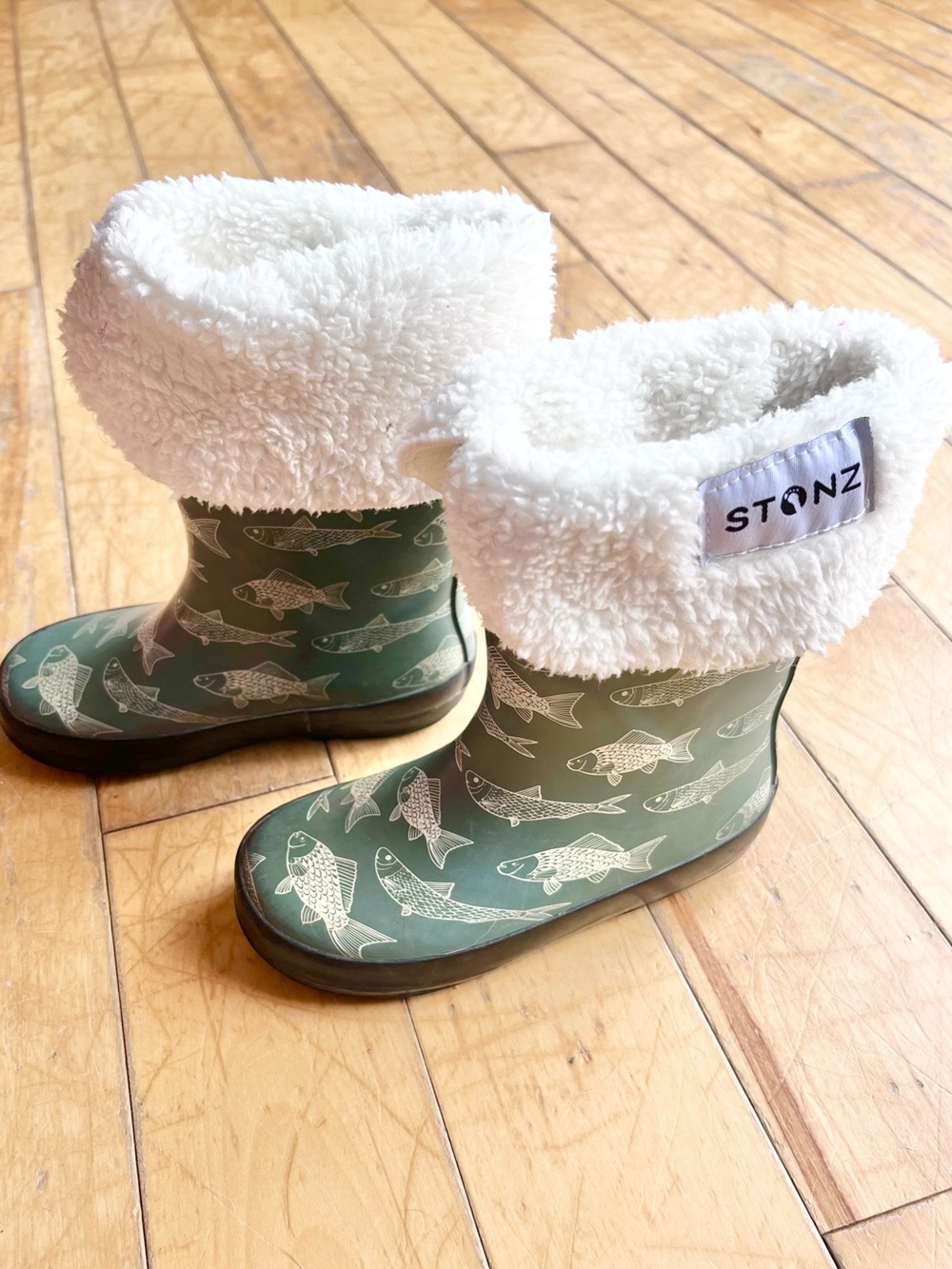 Stonz Fish Print Rain Boots with Removable Fleece Liners Kids Outdoor Size 8